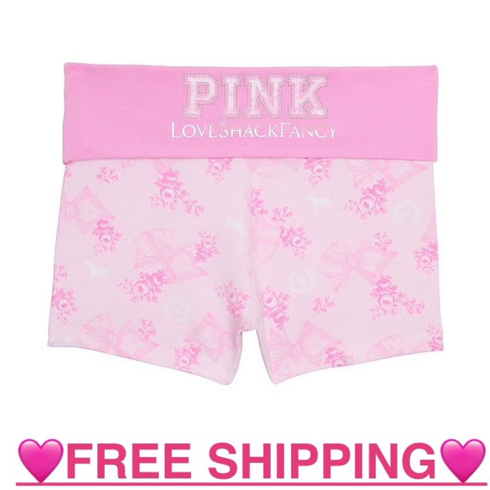 Pink X Loveshackfancy Cotton Foldover Micro Shorts- Small